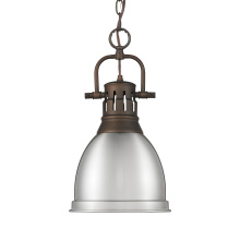 Golden 3602-S RBZ-PW - Yep by Golden Lighting Duncan 1-light 9in Chain Hung Pendant in Rubbed Bronze and Pewter shade